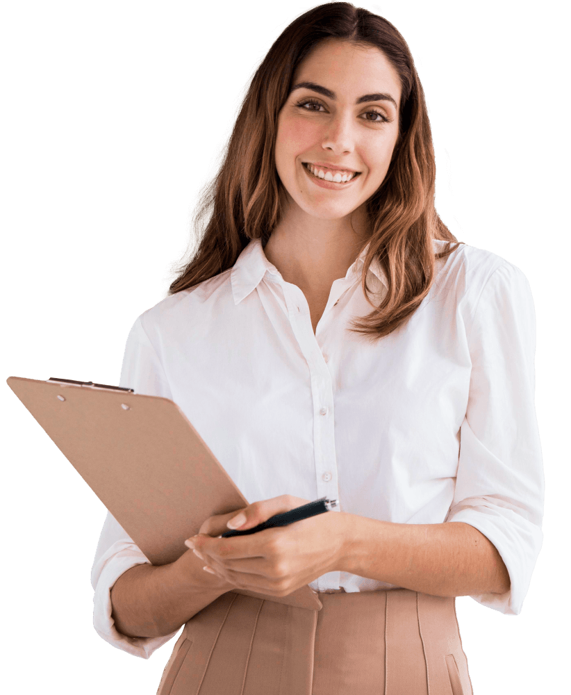 Elegant Businesswoman Holding Clipboard