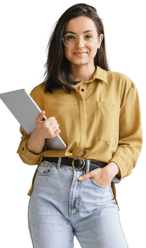 Woman holding Clipboard