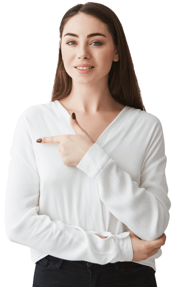 Young Businesswoman pointing finger left