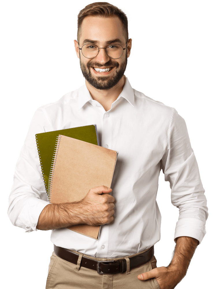Young man holding notebooks